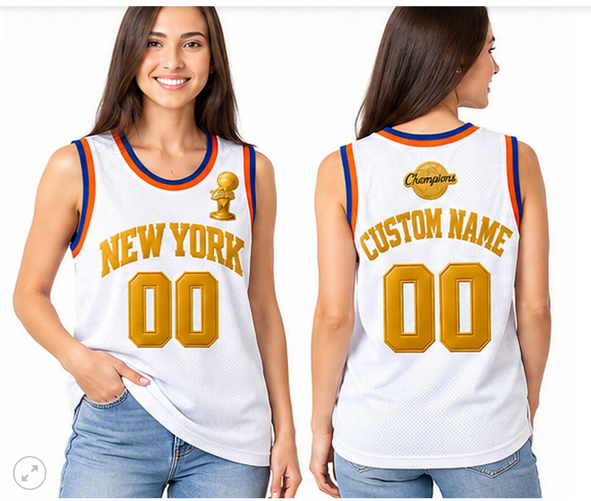 Custom Women 2026 New York Knicks Gold Championship Jersey 102301